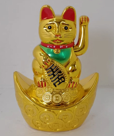Манеки Неко кошка золотая 14см символ финансового благополучия 