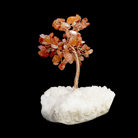 Дерево счастья из натуральных камней Сердолик на кристаллах, привлекает удачу и счастье 16см