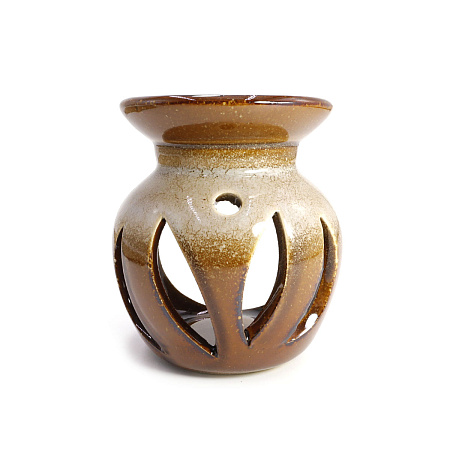 Аромалампа Флайм керамика коричневая с бежевым 8*7*7см УЦЕНКА