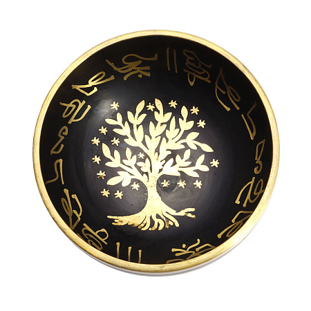 Чаша поющая с золотыми символами Дерево Жизни 5 металлов от 420гр до 600гр 6,5см-11,5см
