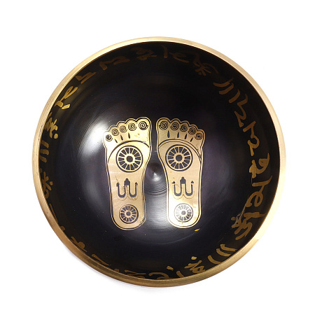 Чаша поющая с золотыми символами Стопы 5 металлов от 900гр до 1100гр 8,5см-15,5см