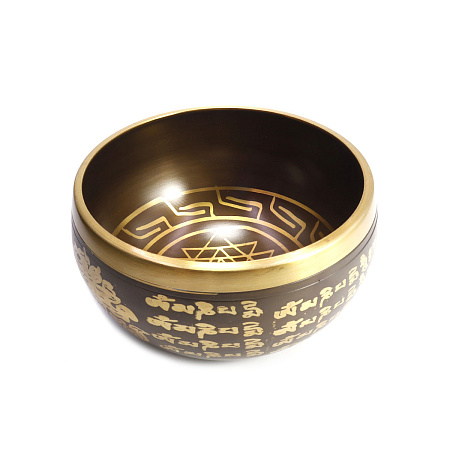 Чаша поющая с золотыми символами Лакшми янтра 5 металлов от 601гр до 800гр 420гр до 600гр h-6-7см d-
