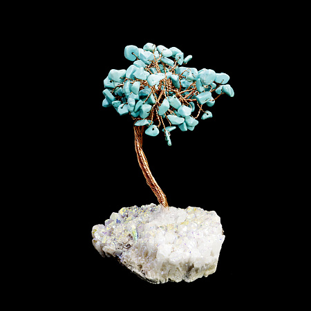 Дерево счастья из натуральных камней Бирюза на кристаллах, привлекает изоилие 16см