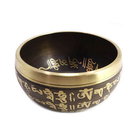 Чаша поющая с золотыми символами Лотос 5 металлов от 900гр до 1100гр 7,5см-15,5см