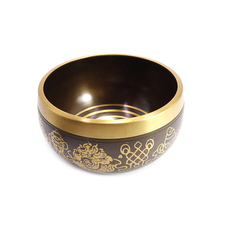 Чаша поющая с золотыми символами Лакшми янтра 5 металлов от 420гр до 600гр h-6-7см d-11см 