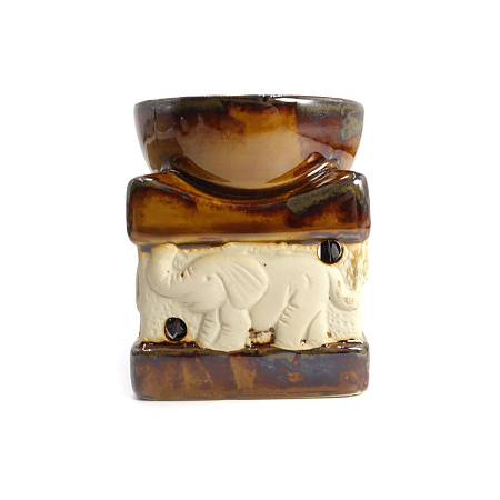 Аромалампа Караван слонов керамика коричневая с белым 8*7*6см