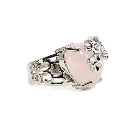 Кольцо из камня с розой Розовый кварц привлекает любовь, (безразмерное)